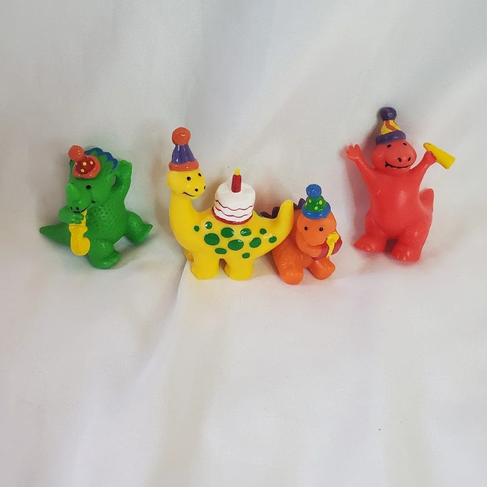 4 Wilton Birthday Dinosaur Party Cake Toppers Hand Painted Plastic 1994 Vintage